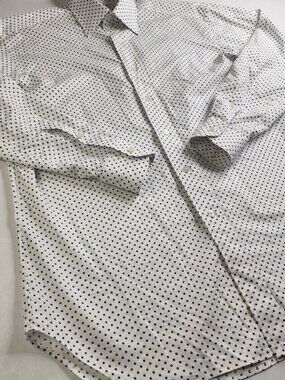 Robin Cook Woman's Size XL Slim Fit Service Top White Blue Polka Dot Career Work